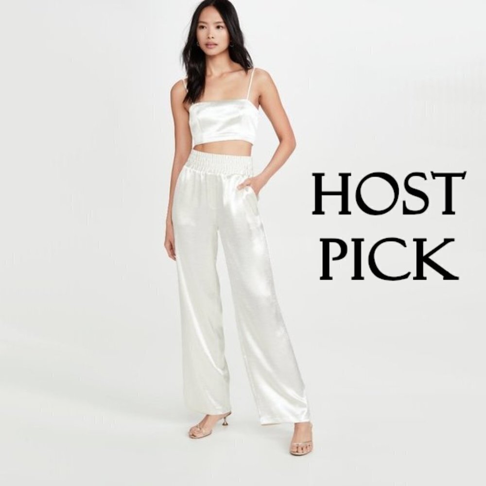 NWT Cinq à Sept ivory shiny wide leg pants, XS